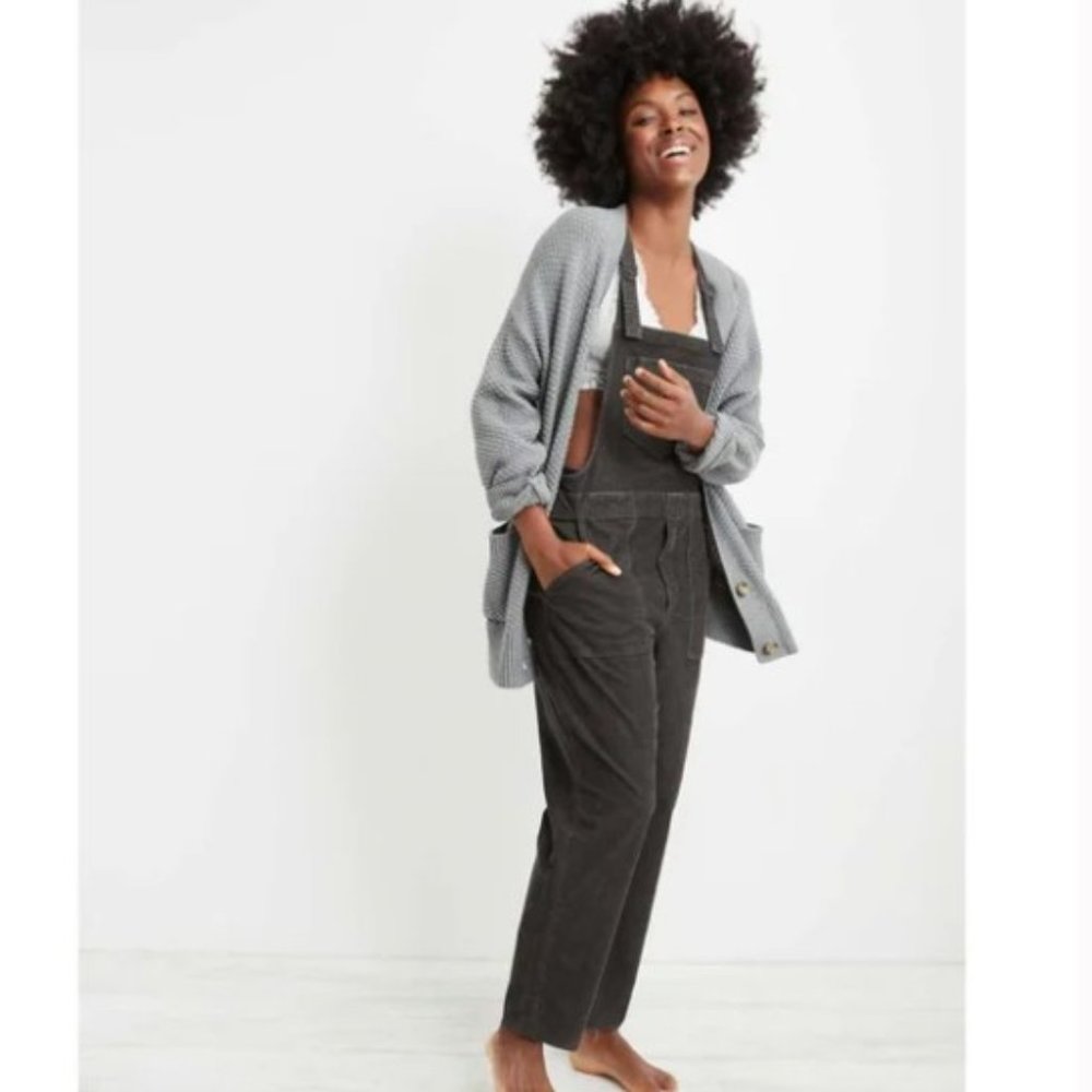 Aerie Werk & Play Corduroy Overalls Size Small Smoked Gray Charcoal